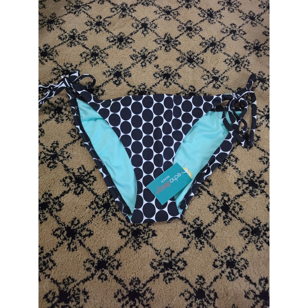 Echo Design Beach Womens Polka Dot Side Tie Bikini Bottom Black White UPF 50+‎ S
